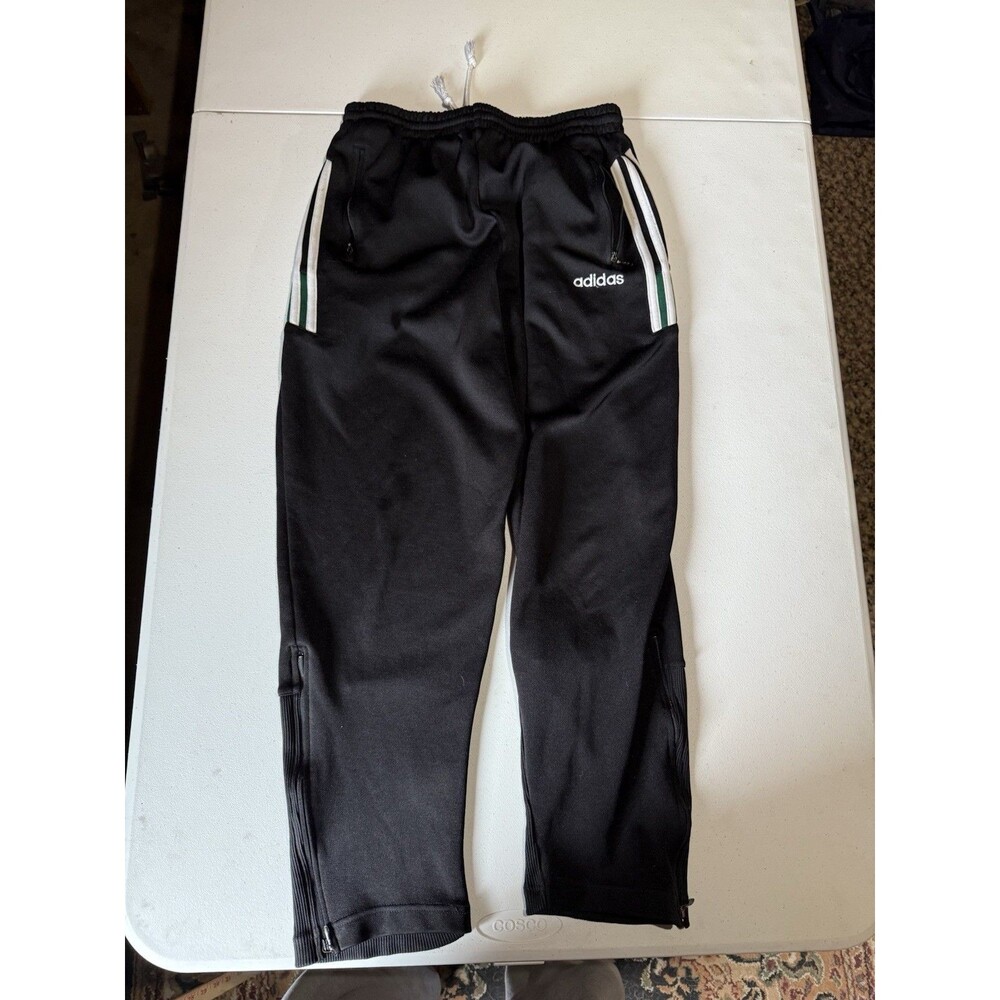 Adidas Jogger Pants Two Stripe Black/Green Sz Small, See Pics! Zipper Legs
